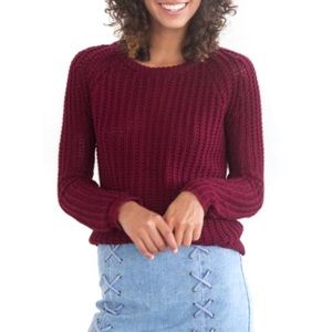 Burgundy Waffle Pullover Crochet Sweater